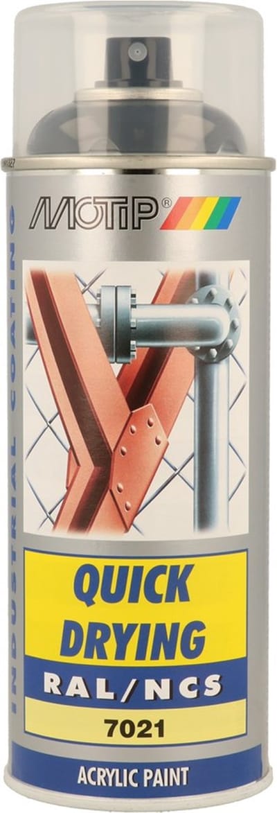 Motip industrial acryllak hoogglans RAL 7021 zwart grijs - 400 ml