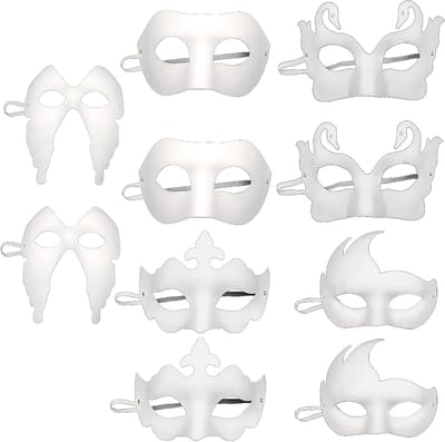 Set van 10 Witte Halfmaskers voor Feestjes, Carnaval en Rollenspellen - DIY Masker voor Dans en Verkleedpartijen