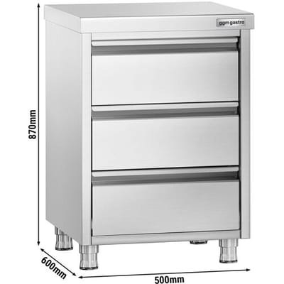 GGM Gastro Schubladenschrank PREMIUM mit 3 Schubladen - 500x600mm Zilver