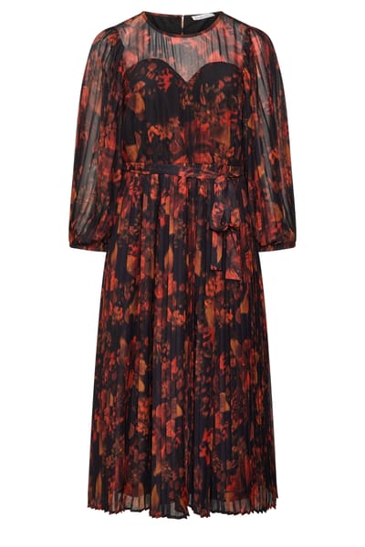 Yours London Rode Jurk Met Wazige Bloemenprint En Plissé Size 46