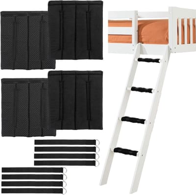 4 Stuks Bunk Bed Ladder Pads met 8 Verstelbare Haak en Lussluitingen - Zwarte Antislip Beschermende Schuimkussens voor Bedladders, Stepladders en Telescoopladders