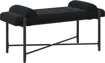 vidaXL - Knopgestoffeerde - Bank - met - Kussens - Zwart - 110 - x - 40 - x - 46 - cm