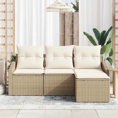 vidaXL Bankstel met kussen met opslag 4 pcs Beige en Crème poly rattan