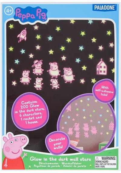 Peppa Pig Glow in the Dark Wall Decals – Officieel Gelicentieerde Kinderkamerdecoratie met 200 Sterren en Personages- Paladone