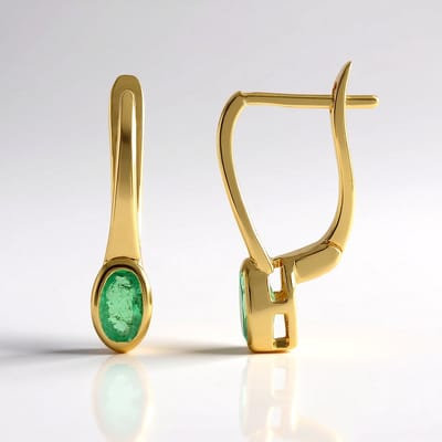 Cavill - Luxe Ovale Colombiaanse Smaragd Oorbellen 0,406 ct - 925 Sterling Zilver Verguld - Bezelzetting - Groene Edelsteen Sieraden Vrouw
