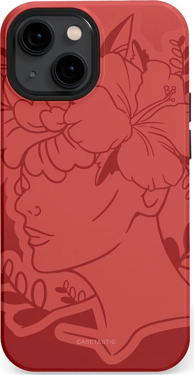 Casetastic hoesje geschikt voor Apple iPhone 13 mini - MagSafe - Dubbellaagse bescherming - Bloemenfluistering - Fashion Case - Koraal Terracotta