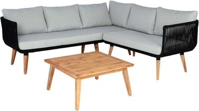 Tuinset MCW-L30, set zitgroep loungeset bank, acaciahout MVG-gecertificeerd ~ bekleding lichtgrijs