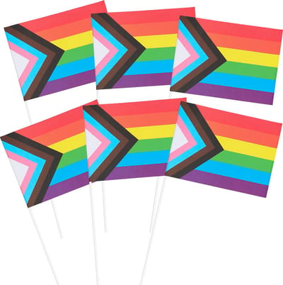 Boland - Set 6 papieren zwaaivlaggen Progress - Regenboog - Regenboog