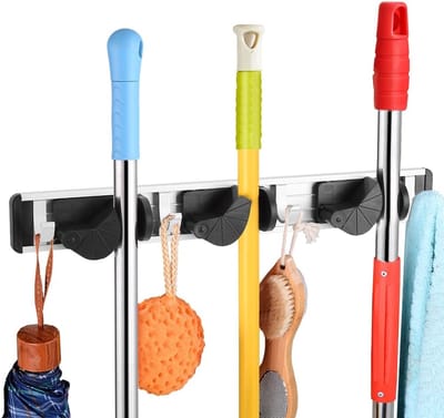 Famanu – Bezemhouder wandmontage – Rek/veegborstel organizer, slimme opbergplek voor borstels en stelen – Voor tuin