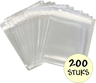 200x Cellofaan Zakjes 10x10 cm - 200 Stuks Uitdeelzakjes - Zakjes Met Plakstrip - Zelfklevende Zakjes - Transparant - 10x10 cm - 200 Stuks