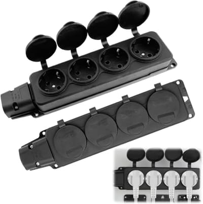 Waterdicht 4-voudig Buitenstopcontact met Klapdeksels - IP54 - Voor Tuin en Vochtige Ruimtes - 2 Stuks
