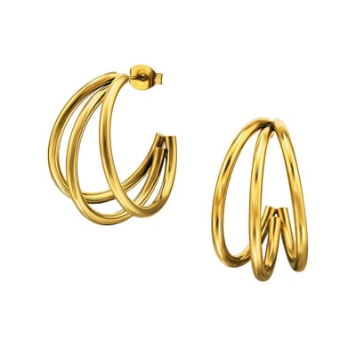 Goud kleurige stainless steel 3 gebogen lijnen dames oorbellen | chirurgisch staal | hypoallergeen | Zilverana | RVS