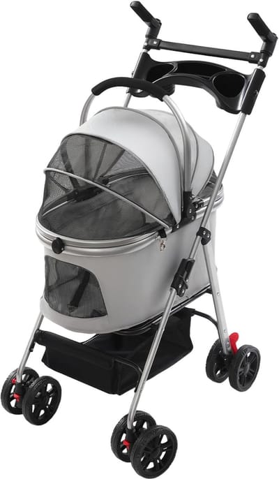 Hondenbuggy Opvouwbaar - Hondenwagen Reis - Huisdier Transport - Universele Wielen - 50 x 60 cm - Grijs