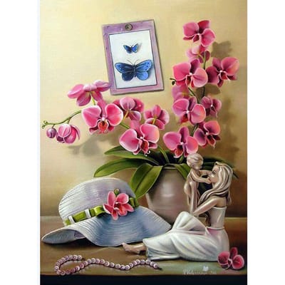 5D DIY Diamond Painting Orchidee & beeldhouwwerk Borduren Volledige ronde diamanten kruissteek 20X30CM beige