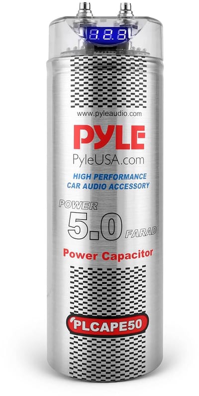 Pyle 5,0 Farad Digitale Power Capacitor - Hoogwaardige Auto Audio Accessoire - Blauwe Digitale Display- Voltage Weergave- Over Voltage Bescherming- Montagehardware