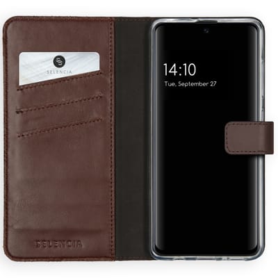 Selencia Hoesje - Geschikt voor Samsung Galaxy A51 - Echt Lederen Bookcase - Bruin