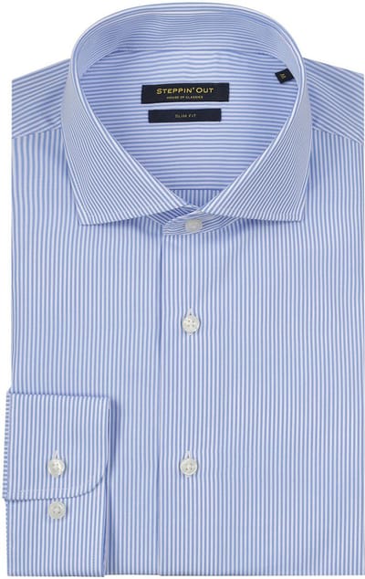 Steppin' Out Overhemd Slim-Fit Streep Lichtblauw - Maat XXL - Heren