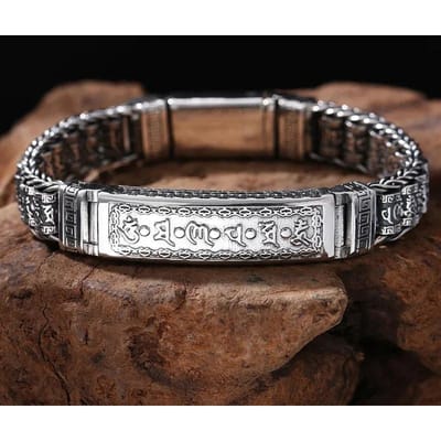 Bracelet avec roue de prière pour hommes et femmes, couleur argent, fait à la main, perles de transfert, Mantra à Six caractères, rétro, chaîne à breloques 22cm