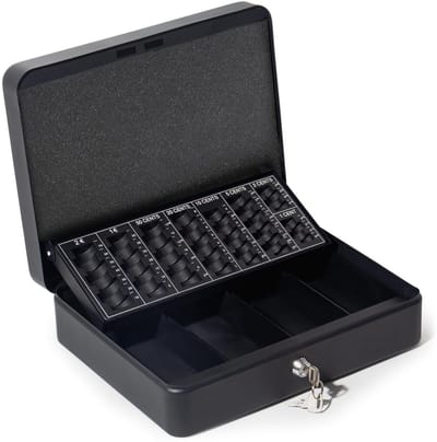 Unyqoos® Grote afsluitbare geldcassette met muntentbord voor veilig geldbeheer