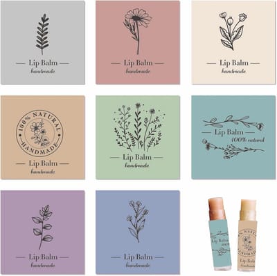 80x Vintage Planten & Effen Sticker Labels voor Handgemaakte Lippenbalsem Containers