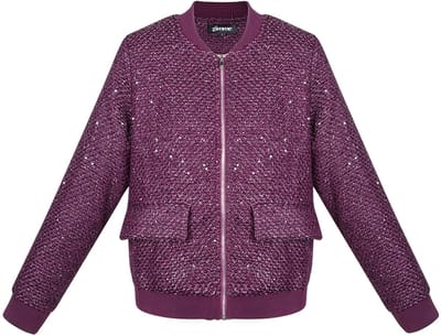 Gestructureerde Polyester Vrouwen Bomber Jas met Glitter Textuur - Rood - Maat M