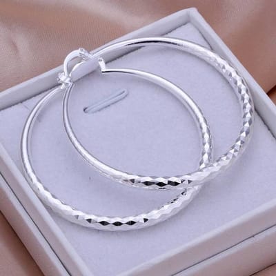 925 Zilveren Kleur Grote Oorbel Vrouwen Dame 5cm Cirkel Top Kwaliteit Mode Bruiloft Mooie Vrouwen Sieraden