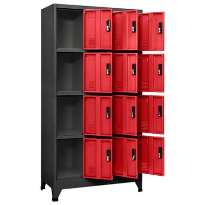 vidaXL - Lockerkast - 90x45x180 - cm - staal - antracietkleurig - en - rood