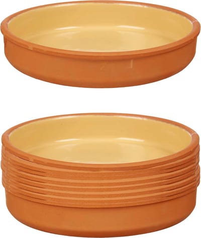 La Dehesa Tapas serveerschaal - 8x stuks - terracotta - geel - D23 x H4 cm - hapjes serveren - ovenschaal - rond