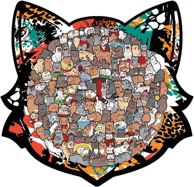 Houten Kat Puzzel - Kittens Legpuzzel - Familie Activiteit - Unieke Vormstukken - 135 Stukjes