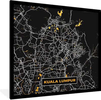 Fotolijst incl. Poster - Kuala Lumpur - Stadskaart - Plattegrond - Goud - Kaart - 40x40 cm - Posterlijst