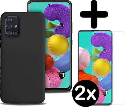 Hoesje - Met 2x Screenprotector - Geschikt voor Samsung Galaxy A51 - Sterk & Shockproof - Telefoon Hoes - Back Cover - Siliconen Case - Telefoonhoes - Zwart
