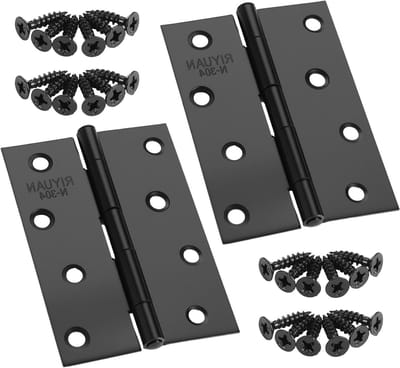 2 Stuks Zwarte Deur Scharnieren voor Houten Deuren, Roestvrijstalen Hinge Set met 18 Schroeven, Zware Belastbaarheid, 100 x 70 mm