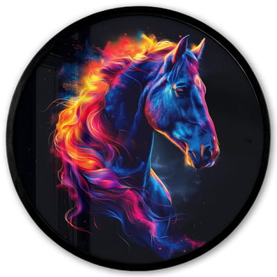 Poster in lijst Rond - Fotolijst 40x40 cm - Posters - Paard - Dier - Rook - Zwart - Kleuren - Ronde posterlijst zwart - Decoratie - Wanddecoratie woonkamer - Muurdecoratie slaapkamer