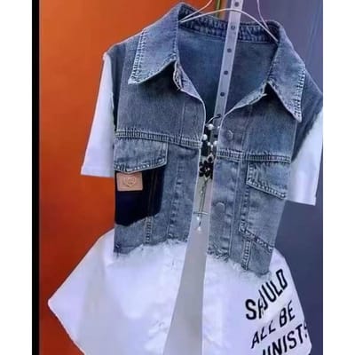 Mode Gestreepte Denim Jas Dames Lente/Zomer Design Sense Stiksels Dames Jassen Temperament Jas Top XXXXL red