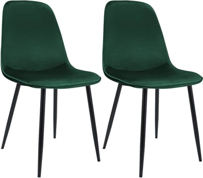 CLP Maryam Set van 2 eetkamerstoelen - klassiek - met rugleuning - zwart metalen frame - belastbaar tot 150 kg - Fluweel/groen