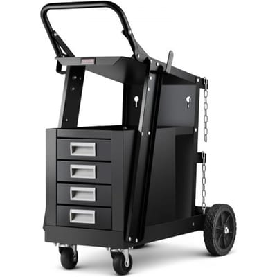 VEVOR Laswagen 2 planken met 4 lades Lasmobiel Max. 100-120 kg Wagen voor lasapparatuur met 2 gasfleshouders Ideaal voor handmatig lassen, lassen met afgeschermd gas, argonbooglassen