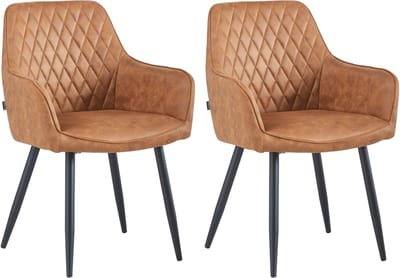 Colenis® - Beverly Eetkamerstoel - Set Van 2 - Cognac - Microvezel - Industrieel
