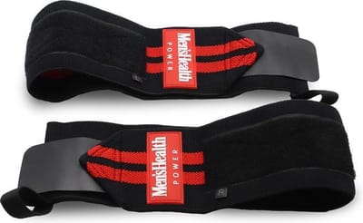 Men’s Health, wrist straps voor krachttraining – polsbrace, zwart & rood