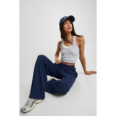 boohoo Dames Hoge rib, wijde pijpen broek | Marineblauw | Maat: 36