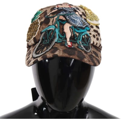 Dolce & Gabbana Bruine mannenpet met luipaardmotief en pailletten