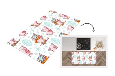 Keukenloper - Loper keuken - Winter - Varkens - Sneeuw - Patroon - Skiën - 120x60 cm - Keukenloper vinyl