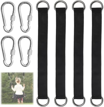 Ronte - Swinghangset voor Hangmat in Zwarte Kleur, Set van 4 Stuks met Verdikking en Bevestiging, Inclusief Riemen en 2 Karabijnhaken voor Tuin en Camping.