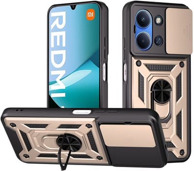 MobyDefend Hoesje - Geschikt voor Xiaomi Redmi 15C 5G - Pantsercase Met Draaibare Ring - Goud