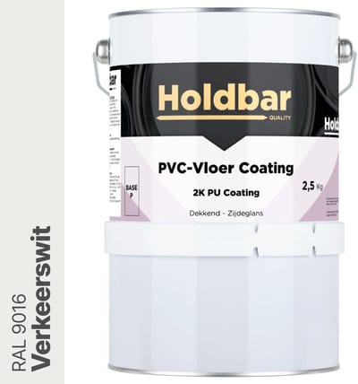 Holdbar PVC-Vloer Coating Verkeerswit (RAL 9016) 2,5 Kg - Vloerverf - Alle kleuren - Hecht direct op PVC - Slijtvast - UV-bestendig - Gemakkelijk te reinigen - Beschermt PVC-Vloer - 2 Componenten Verf
