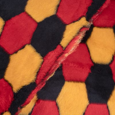 Borg - Pluche - Voetbalmotief - Voetbalstof - Zwart/geel/rood - 200 x 145 cm
