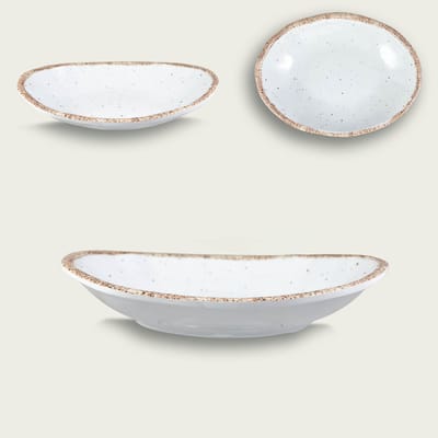 Arca TIERRA White - Set van 2 ovale Melamine Schalen 23x17x4cm – licht in gewicht – makkelijk stapelbaar – voor binnen en buiten