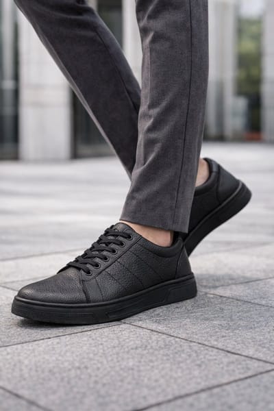 Schoenen voor heren- Leren Comfort schoenen- Nette sportieve herenschoenen- Veterschoenen 015- Zwart 41