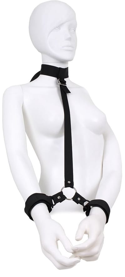 Kiotos - Budget Bondageset Met Collar En Polsboeien - Zwart