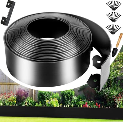 Flexibele kunststof grasrand 10cm x 10m - gerecycled plastic - met 30 grondankers - eenvoudig te plaatsen in tuin - ShopVlot