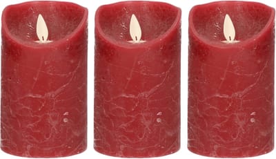 Anna's Collection Led kaars/stompkaars - 3x - bordeaux rood - H12,5 x D7,5 cm - wax - bewegende vlam